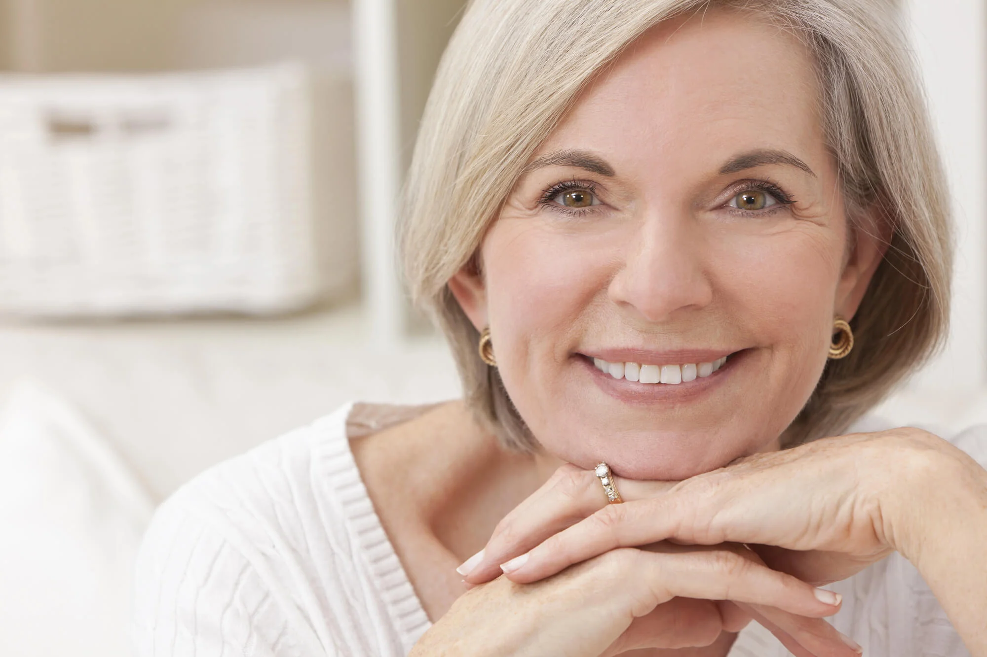 Smiling senior woman with dentures, dentures in Treasure Coast